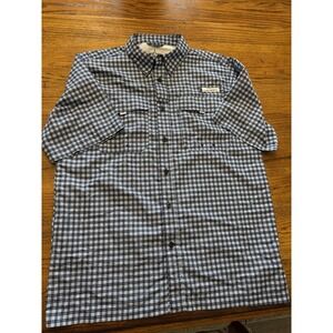 Habit Fishing Shirt Mens M Blue Plaid Short Sleeve Vented